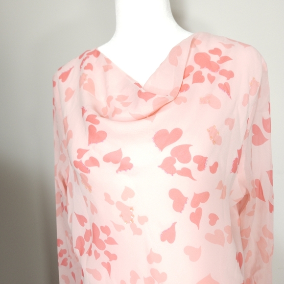 Chadwick's Vintage 100% Silk Women's Pink Heart Pattern Sequined Top Size 16 - Picture 3 of 7